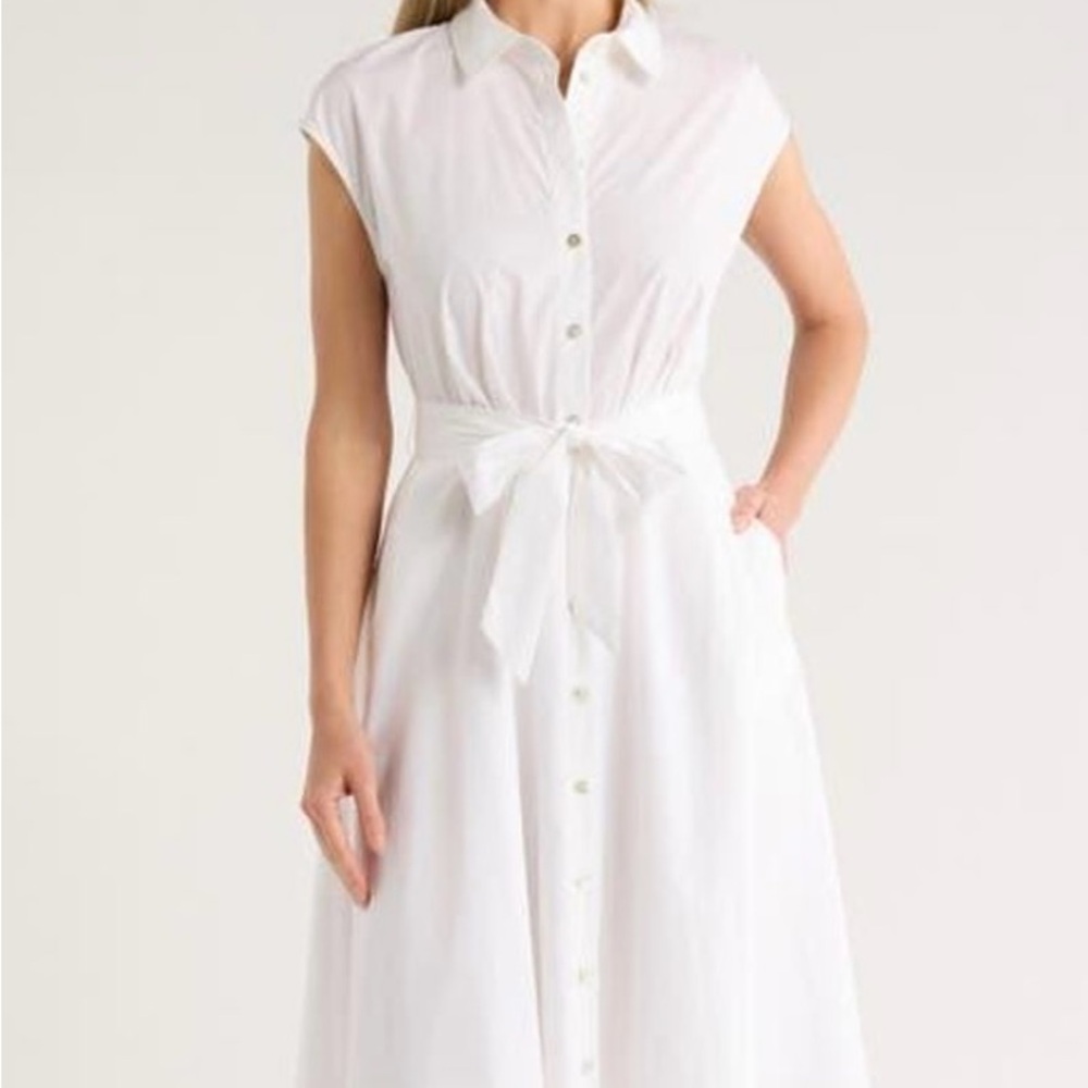 Ellen Tracy White Eyelet Hem Button Down Midi Dress NWT - Picture 2 of 11